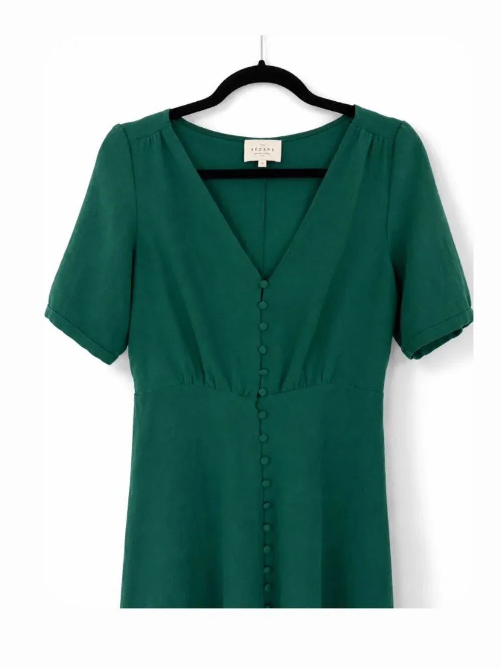 Sézane Emerald Green Button-Front Midi Dress - Picture 3 of 7